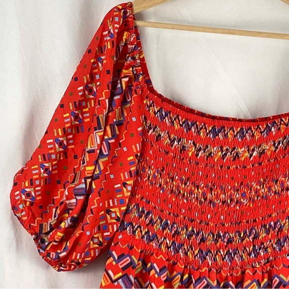 A. Calin By Flying Tomato Bohemian Smocked Tiered Bubble Puff Sleeve Dress Large - Picture 4 of 16